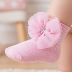 Pink Bow and Diamante Socks