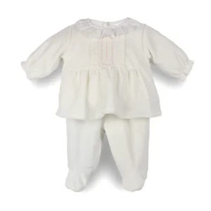 Pex Cream Velour 2 Piece Outfit with Frill Collar - B1033007